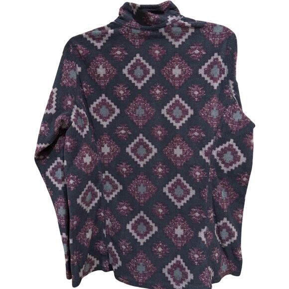 Eddie Bauer Pullover Women L Fleece Half Zip Aztec Purple Gray Outdoors Hiking - Picture 2 of 7
